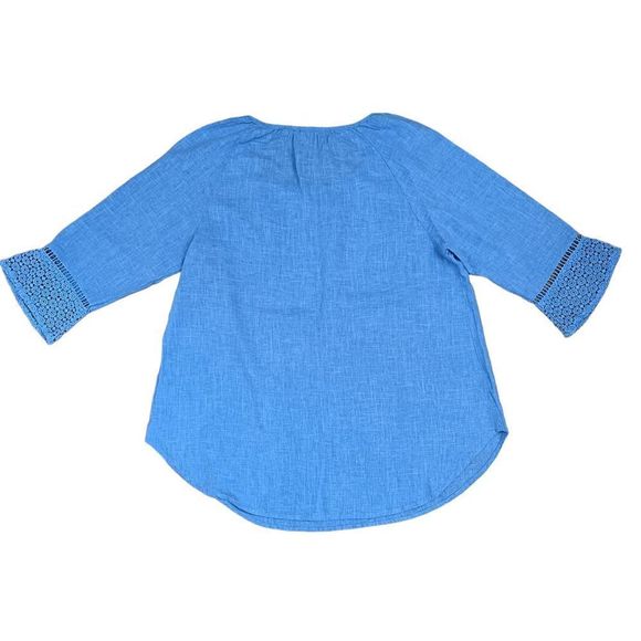 Woman Within Size M 14/16 Blue Linen Blend w/Lace Detail Peasant Boho Tunic Top - Picture 6 of 6
